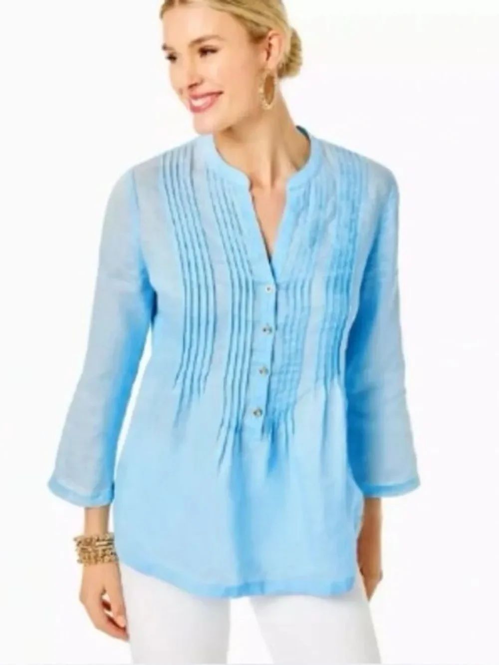 Lilly Pulitzer Sarasota linen tunic 3/4 sleeve blue coastal boat patriotic